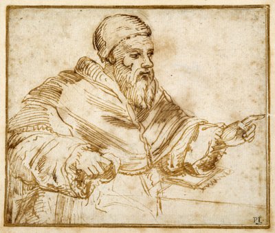 Clemente VII sentado em uma mesa (caneta e tinta sobre papel) de Giorgio Vasari