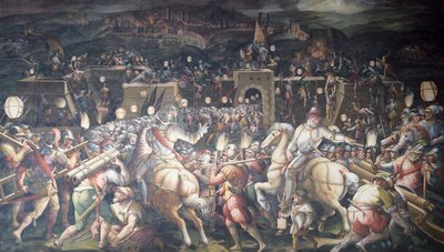 Itália, Florença, Palazzo Vecchio (Palácio Velho), Salone dei Cinquecento, Tomada do Forte perto de Port Camollia em Siena de Giorgio Vasari