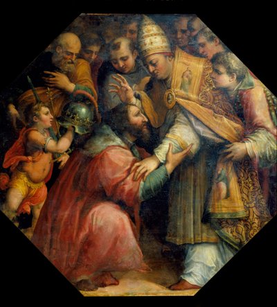 Reunião de François I e Leon X em Bolonha (Concordata de Bolonha em 1517), c.1558-62 (petróleo) de Giorgio Vasari