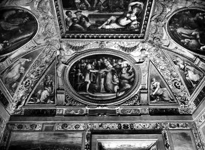Papa Clemente VII (1478-1534) casa-se com Catarina de Médicis (1519-1589) com Henri II da França (1519-59), da Sala di Clemente VII de Giorgio Vasari