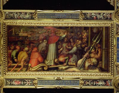 Papa Eugênio IV chegando a Livorno do teto do Salone dei Cinquecento, 1565 (painel) de Giorgio Vasari