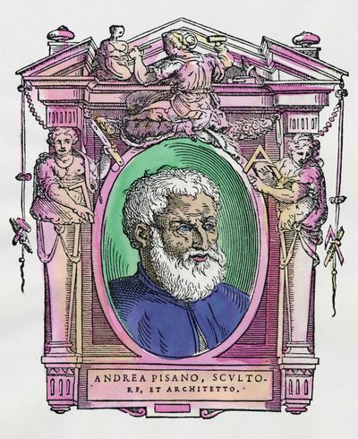Retrato de Andrea Pisano (1290-1349) escultor e arquiteto italiano. Gravura do deleite "" Vidas dos mais excelentes pintores, escultores e arquitetos "" (Le Vite de