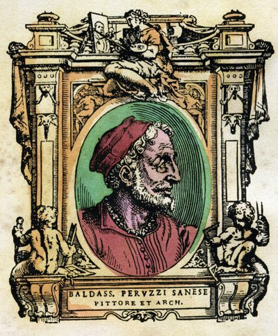 Retrato de Baldassarre Peruzzi (1481-1536) Arquiteto e pintor sienês Gravura de "As Vidas" de Giorgio Vasari (1511-1574) 1568 ©Fototeca Gilardi/Leemage de Giorgio Vasari