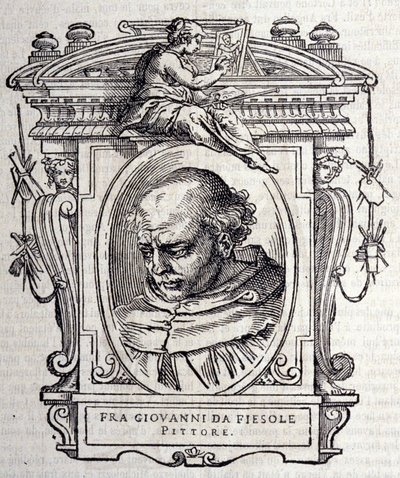 Retrato de Beato Angelico dit Fra Angelico (Guido Di Pietro Da Mugello) 1390-1455, pintor italiano. Em "Vidas dos melhores escultores e arquitectos italianos" de Giorgio Vasari 1568. de Giorgio Vasari