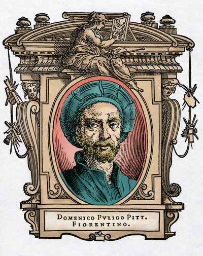 Retrato de Domenico PULIGO [1492-1527] Pintor italiano. Gravura do prazer "" Vive dos mais excelentes pintores, escultores e arquitectos "" (Le Vite de