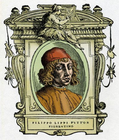 Retrato de Filippo Lippi (1406-1469) pintor florentino. Xilografia de "A vida dos pintores" de Giorgio Vasari. de Giorgio Vasari