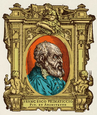 Retrato de Francesco Primaticcio conhecido como The Primatice (1504-1570) pintor, escultor e arquitecto. Foi membro da Ecole de Fontainebleau. Gravura do deleite "" Vive dos mais excelentes pintores, escultores e arquitectos "" (Le Vite de