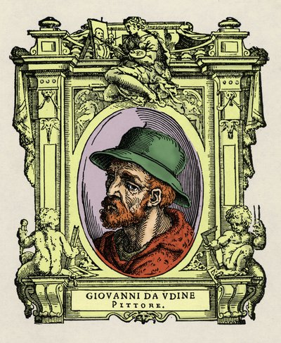 Retrato de Giovanni da Udine (Giovanni Nanni) (1487-1564). Pintor e arquiteto italiano. Gravura do deleite "" Vive dos mais excelentes pintores, escultores e arquitetos "" (Le Vite de