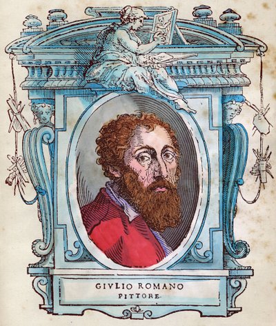 Retrato de Jules Romain (Giulio di Pietro di Filippo de Gianuzzi, chamado Giulio Pippi, então Giulio Romano) (1499- 1546) Xilografia de "" Vive "de Giorgio Vasari 1568 de Giorgio Vasari
