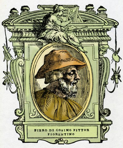 Retrato de Piero di Cosimo (c.1462-1521?) , pintor florentino. Gravura do deleite "" Vidas dos mais excelentes pintores, escultores e arquitectos "" (Le Vite de