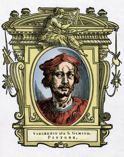 Retrato de Vincenzo TAMAGNI (Vincenzo da San Gimignano) (1492-1530) Pintor italiano. Gravura do prazer "" Vive dos mais excelentes pintores, escultores e arquitectos "" (Le Vite de