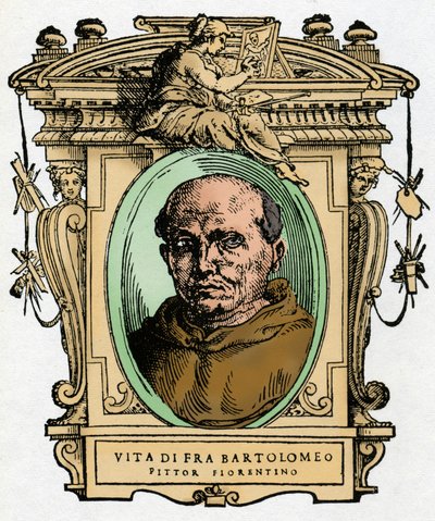 Retrato do pintor florentino Fra Bartolomeo (1473-1517). Gravura do deleite "" Vive dos mais excelentes pintores, escultores e arquitetos "" (Le Vite de