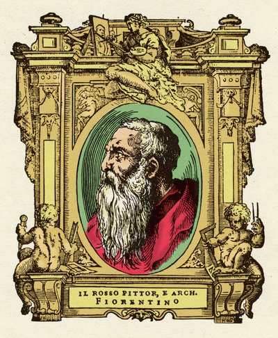 Retrato do pintor Giovanni Battista di Jacopo (Rosso Fiorentino) (1495-1540). Era membro da Ecole de Fontainebleau. Gravura do deleite "" Vive dos mais excelentes pintores, escultores e arquitectos "" (Le Vite de