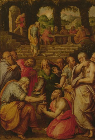 Os Milagres do Profeta Eliseu (óleo sobre painel) de Giorgio Vasari