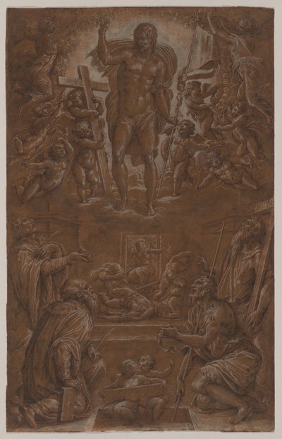 O Cristo ressuscitado adorado por santos e anjos, 1566-1568. de Giorgio Vasari