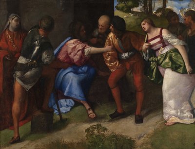 A adúltera trazida diante de Cristo, c.1508-10 (óleo sobre tela) de Giorgione (1477/78-1510) (attr.to)