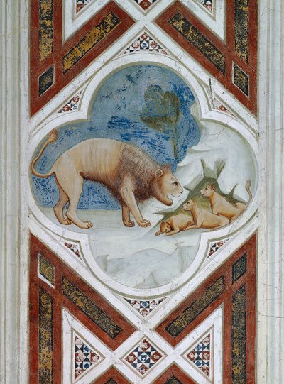 Azulejo pintado, símbolo da ressurreição de Jesus Cristo, Detalhe dos afrescos, de Giotto de Giotto (c.1266 1337)