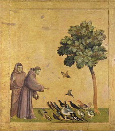 São Francisco de Assis pregando aos pássaros (óleo no painel) de Giotto (c.1266 1337)