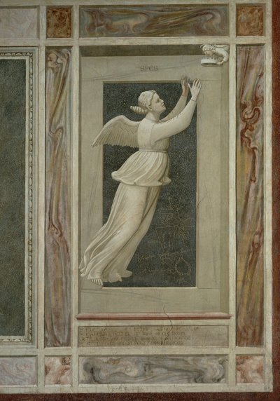 Esperança, figura feminina alada voando em direção a um anjo que a guiará ao céu, por Giotto (1267-1337), detalhe do ciclo de afrescos Os vícios e as virtudes de Giotto (c.1266 1337)