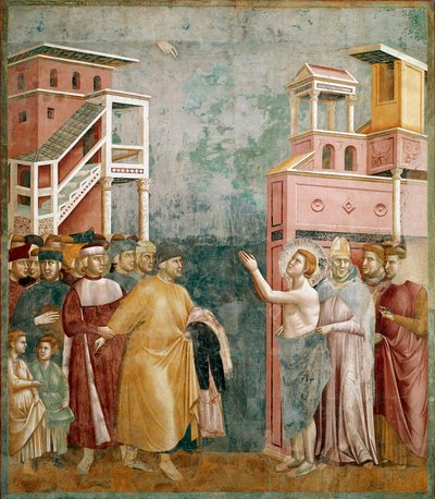 A renúncia de bens. São Francisco devolve a roupa a seu pai. Pintura de Giotto di Bondone (1267-1337) de Giotto (c.1266 1337)