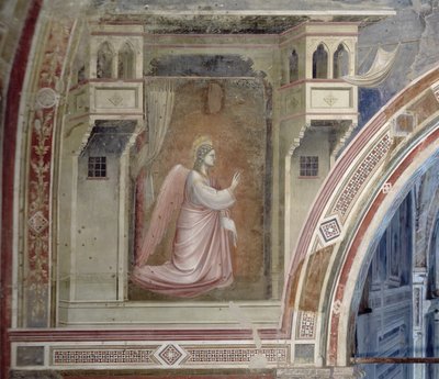 A Anunciação, detalhe do Anjo Gabriel, da luneta acima do altar, c.1305 afresco de Giotto di Bondone