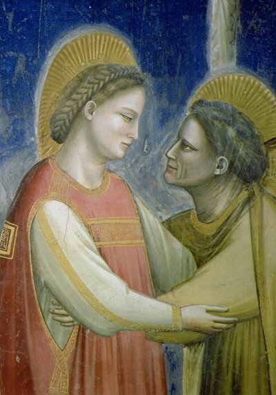 A Visitação, detalhe da Virgem abraçando St. Elizabeth, detalhe afresco c.1305 de 102753 de Giotto di Bondone