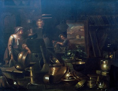 Dentro da cozinha, por Gian Domenico Valentino (1630-1708) de Giovan Domenico Valentino