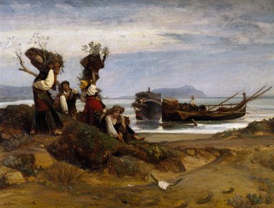 Mulheres carregando madeira no porto de Anzio de Giovanni Costa