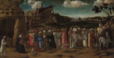 A Adoração dos Reis, c.1475-80 (óleo sobre tela) de Giovanni (workshop of) Bellini