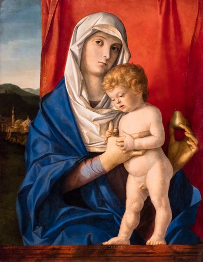 Virgem e Menino, cerca de 1488-1490 (técnica mista sobre madeira) de Giovanni (workshop of) Bellini