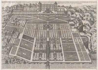 Speculum Romanae Magnificentiae: Palácio e Jardins Tivoli, 1581., 1581. de Giovanni Ambrogio Brambilla.