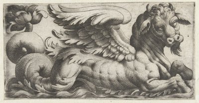 Touro marinho alado com cavanhaque Frísios com monstros marinhos (título da série) de Giovanni Andrea Maglioli