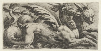 Duas criaturas marinhas lado a lado
Frísios com monstros marinhos (título da série) de Giovanni Andrea Maglioli