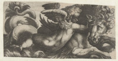Cavalo-marinho com um putto no pescoço Frísios com monstros marinhos (título da série) de Giovanni Andrea Maglioli