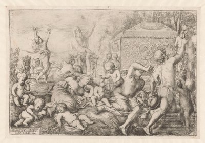 Bacanal com altar, fauno e Silenus de Giovanni Andrea Podesta