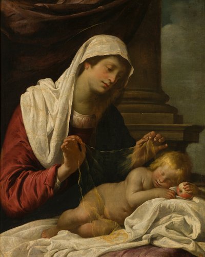 A Madonna com criança adormecida, c.1618-69 (óleo sobre tela) de Giovanni Andrea di (attr. to) Ferrari
