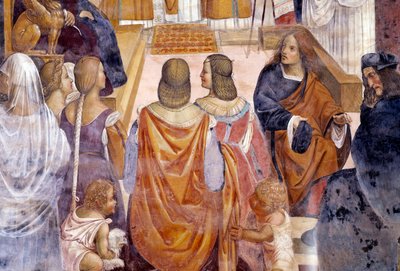 Benedito excomungou duas freiras e as absolve após sua morte Detalhe afresco do claustro por Antonio Bazzi dit il Sodoma (1477 - 1549) relatando a vida de São Bento de Nursie (480 - 567) fundador da Ordem de Beneditina 1503 - 1508 Abadia de Mo de Giovanni Antonio Bazzi Sodoma