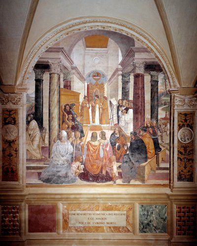 Bento excomungou duas monjas e as absolve após sua morte afresco do claustro produzido por Antonio Bazzi dit il Sodoma (1477 - 1549) relatando a vida de São Bento de Nursia (480 - 567) fundador da Ordem de Beneditina 1503 - 1508 Ab de Giovanni Antonio Bazzi Sodoma