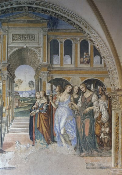 Florêncio envia as prostitutas para o mosteiro, cena da Vida de São Bento de Giovanni Antonio Bazzi Sodoma