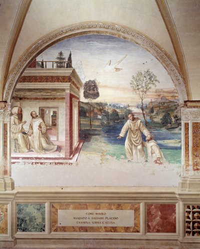 Afresco do claustro feito por Antonio Bazzi dit il Sodoma (1477 - 1549) contando a vida de São Bento de Nursie (480 - 567) fundador da Ordem dos Beneditinos de Giovanni Antonio Bazzi Sodoma