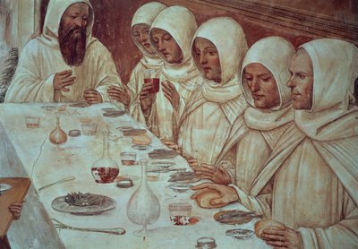 São Bento tendo obtido ampla farinha e alimentado os monges, detalhe da Vida de São Bento de Giovanni Antonio Bazzi Sodoma