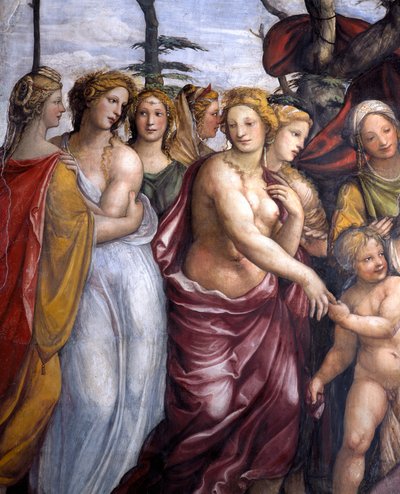 A, sala, delle, Nozze, de, Alessandro, e, Rossana, corredor, de, a, casamento, de, alexander, a, grande, 356-323, bc, e, Roxanne, detalhe, de, a, filhas, de, Darius, III, c.1513, detalhe fresco, de, 107224 de Giovanni Antonio Bazzi Sodoma