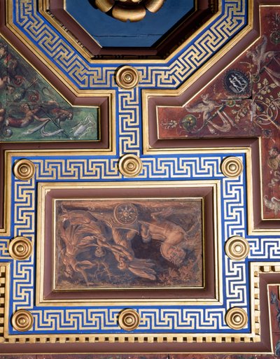 A Sala delle Nozze di Alessandro e Rossana Salão do Casamento de Alexandre, o Grande 356-323 aC e Roxanne detalhe da decoração do teto, afresco c.1513 de Giovanni Antonio Bazzi Sodoma