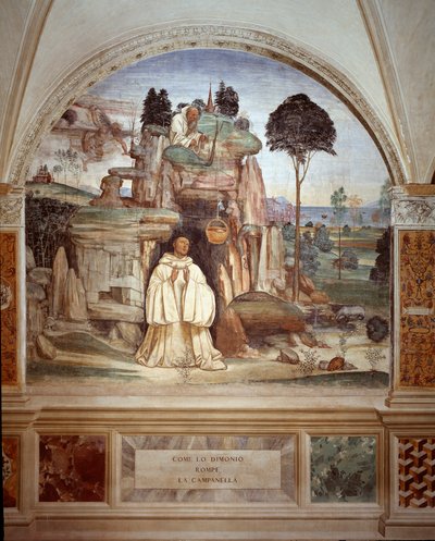 O demônio quebra o sino - O demônio quebra o fresco do sino do claustro feito por Antonio Bazzi dit il Sodoma (1477 - 1549) relatando a vida de São Bento de Nursie (480 - 567) fundador da Ordem de Bento 1503 - 1508 Abadia de Monte Olivet de Giovanni Antonio Bazzi Sodoma