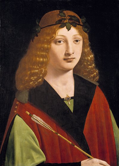 Retrato de um jovem segurando uma flecha, c.1500-10 (óleo no painel) de Giovanni Antonio Boltraffio