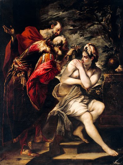 Susanna e Elders por Giovanni Antonio Burrini (1656-1727), óleo sobre tela de Giovanni Antonio Burrini or Burino