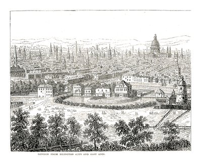 Londres da cidade de Islington e East End. De uma visão de Canaletti, publicada em 1753 de Giovanni Antonio Canal