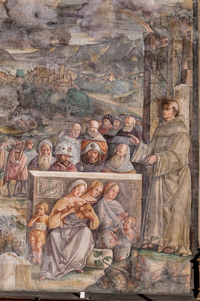 Santo António chega a Pádua, onde restaura a paz entre os cidadãos com a força e a doçura da sua pregação, Escola do Santo, pormenor de 2196876 de Giovanni Antonio Corona