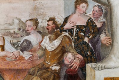 Jogo de cartas, salão principal, c.1570 (fresco) de Giovanni Antonio Fasolo