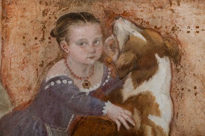 Menina e cachorro, detalhe do banquete, c.1570 (fresco) de Giovanni Antonio Fasolo